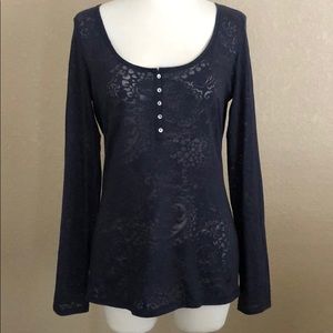 Navy Paisley Sheer Burnout Long Sleeve Shirt